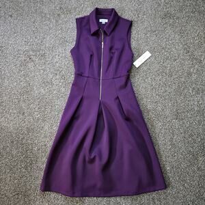 Calvin Klein Sleeveless Scuba Belted Zipper Dress Women's Dress Aubergine Size 4